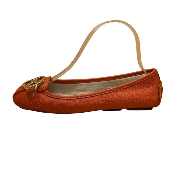 Michael Kors Women’s Orange Leather Rubber Sole Metallic Logo Flats Size 6M - Picture 4 of 8
